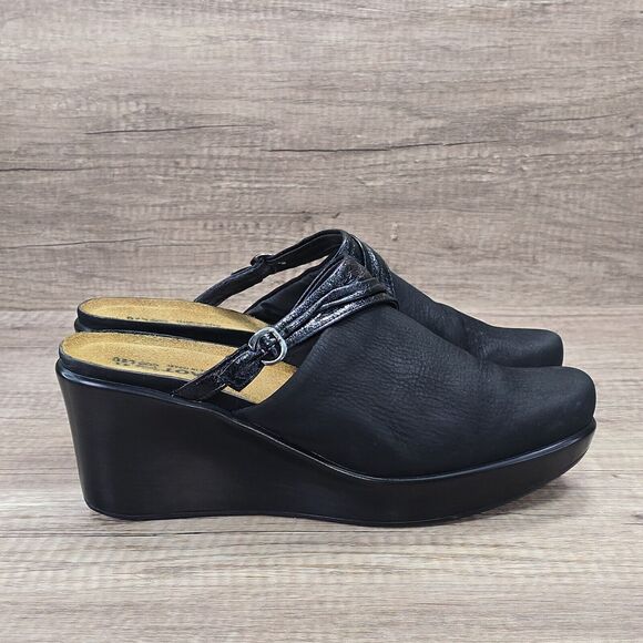Naot Liberty Women's Size 10 Black Leather Wedge Mule Clogs - Picture 1 of 9